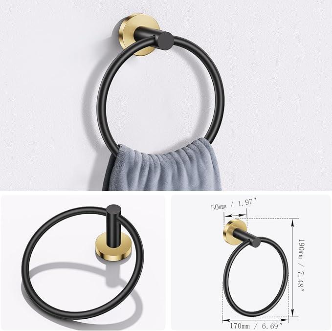 Lairuier Bathroom Hardware Set, 4-Piece Towel Holder Set Include Toilet Paper Holder,Towel Ring and 2 Towel Hooks Stainless Steel Wall Mounted Bathroom Hardware Accessories Set (Black and Gold) - ModernBath