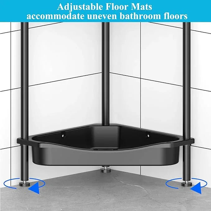 4 Tier Floor Standing Corner Shower Caddy Organizer Shelf with Hooks, Bathroom Shelves Stand Rack, Jet Black - ModernBath
