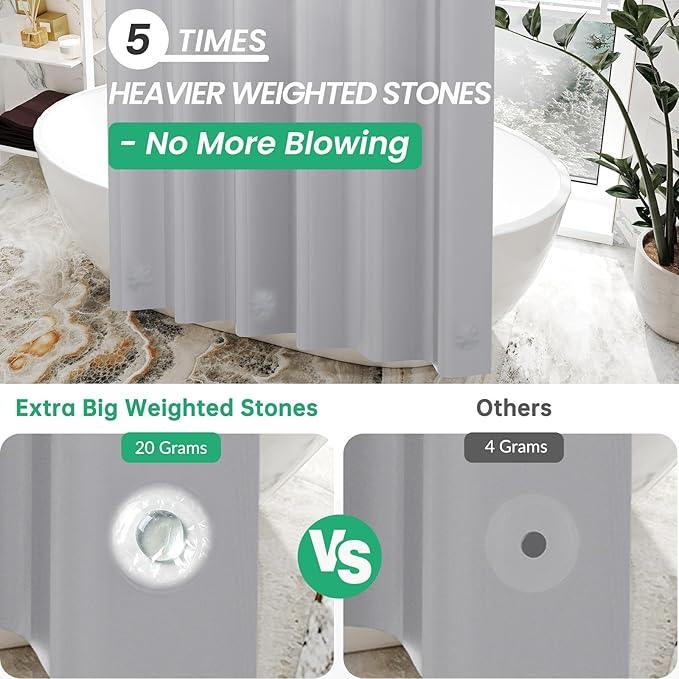 AmazerBath Stall Shower Curtain 36x72, Heavy Duty Plastic, Grey with 2 Weighted Stones and 6 Grommet Holes - ModernBath