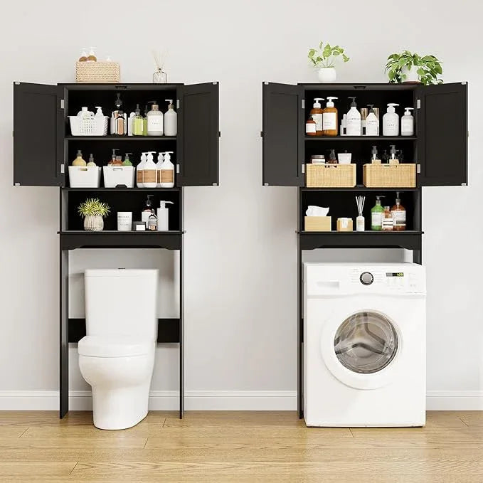 RRX Bathroom Over The Toilet Storage Cabinet, Above Toilet Cabinets Organizer, 24.8" L x 9.1 "W x 65.7 "H Free Standing Toilet Rack with Adjustable Shelf and Open Storage(Black) - ModernBath