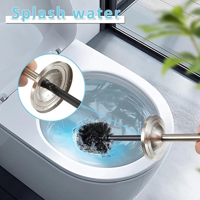 Brushed Nickel Toilet Brush and Holder Set,304 Stainless Steel Toilet Bowl Brush and Holder for Bathroom,Silver Heavy Duty Toilet Brush,Durable Scrubbing Bristles,Splash Resistant,Long Hanlde - ModernBath