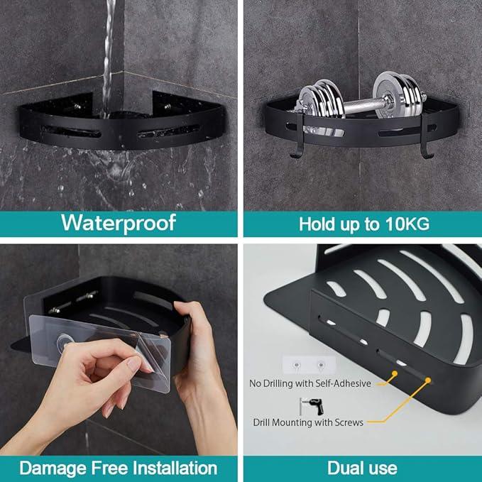 Hoomtaook Adhesive Corner Shelf Bathroom Shower Caddy Organizer for Kitchen Toilet No Drilling 2-Tier Bathroom Corner Shelves Shower Caddies - ModernBath
