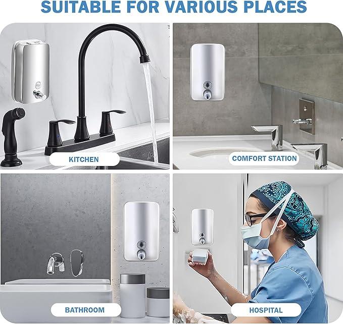 2 Pack 1000ml Hand Soap Dispenser, Commercial Soap Dispenser Wall Mounted, Stainless Steel Refillable Soap Liquid Dispenser for Bathrooms, Toilets, Hotels, Restaurants (Silver) - ModernBath
