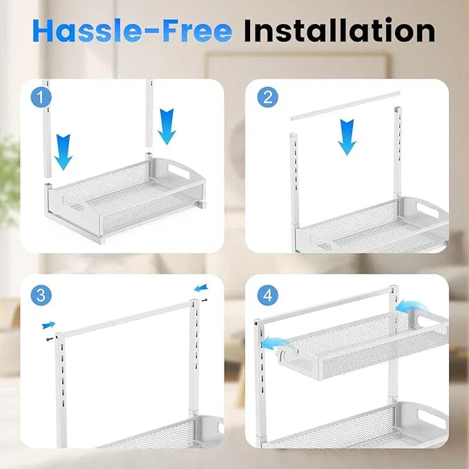 Metal Under Sink Organizer, Pull Out Cabinet Organizer Rack with Silk-Smooth Bottom Drawer, 5-Level Adjustable, Multi-Purpose Storage Shelf for Bathroom, Kitchen, Vanity, Pantry (2-Pack) - ModernBath