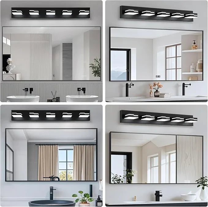 Merexcint LED Modern Bathroom Vanity Light Fixtures 5-Light, 32 inch Dimmable Matte Black Vanity Lights for Bathroom Lighting Fixtures Over Mirror, with 350°Rotatable Acrylic Heads(White Light 5500K) - ModernBath