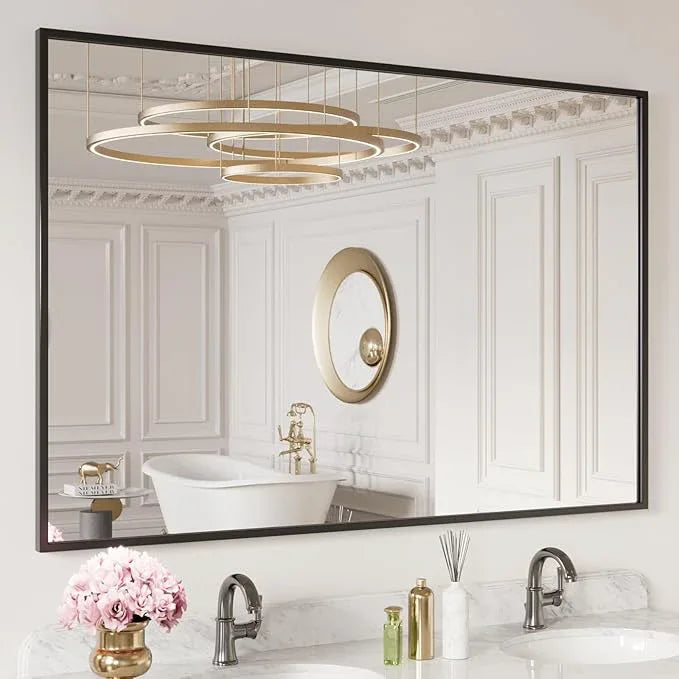 LOAAO 60"X40" Black Rectangle Bathroom Mirror Wall, Matte Black Aluminum Alloy Frame, Tempered Glass, Hangs Vertically or Horizontally, Easy to Install - ModernBath