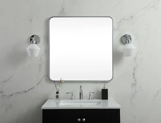 ARS Concepts Aura, Soft Corner Metal Square Mirror 30X30 Inch in, Modern, Silver - ModernBath