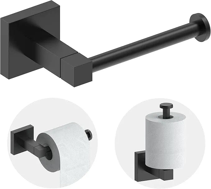 RUACQ Toilet Paper Holder Wall Mount,Square Base Tissue Roll Holder for Bathroom,Toilet Roll Holder Stainless Steel(Matte Black) - ModernBath
