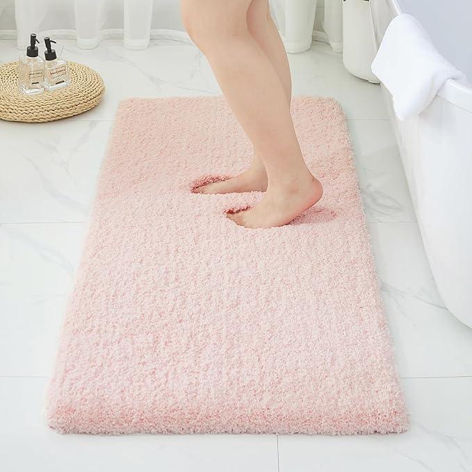 Ruggnovea Bathroom Rugs Non Slip Washable 48x24, Ultra Soft Thick Shaggy Absorbent Bath Mats, High Density Foam Latex Non Slip Backing Bath Rugs, Microfiber Bath Mats for Bathroom Floor&Sink,SK Pink - ModernBath