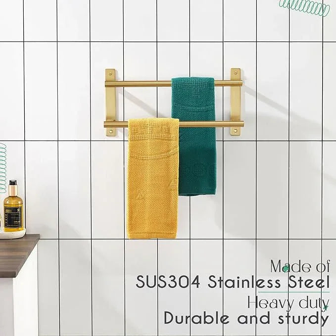 KOKOSIRI 16 Inch Bathroom Towel Racks Double Towel Bar Bath Towel Holder Towel Hanger Towel Shelf Wall Mount Stainless Steel Brushed Gold B5010BG-L16 - ModernBath