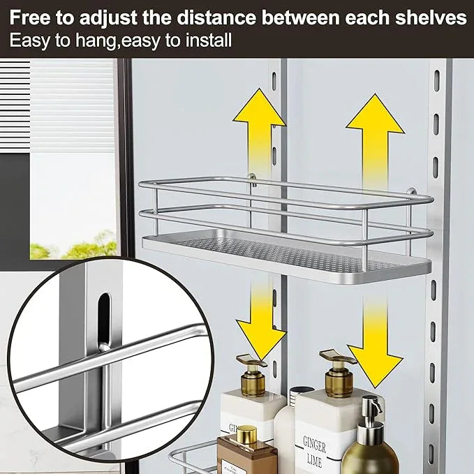 Orimade Over the Door Shower Caddy Adjustable 5 Tier Silver,Bathroom Hanging Organizer Shelf Rustproof with 4 Hooks,Shower Basket with Soap Holder and Suction Cup Bathroom - ModernBath