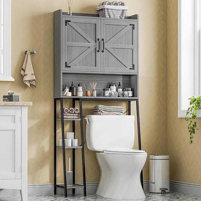 Vabches Over The Toilet Storage Cabinet, Farmhouse Storage Cabinet Over Toilet with Barn Doors & Toilet Paper Holder Stand，Home Space-Saving Toilet Rack, for Restroom/Laundry and Bathroom - ModernBath