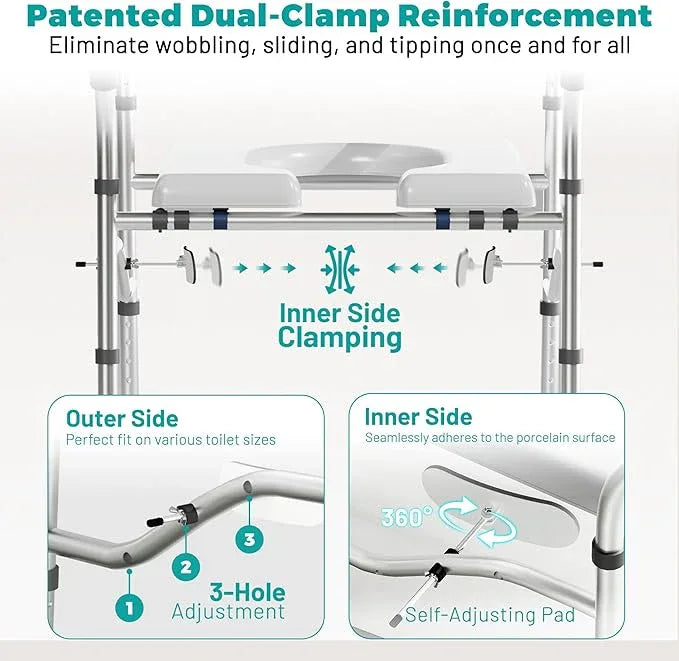Raised Toilet Seat Riser with Handles for Seniors,Adjustable Elevated Height & Width,500lb Handicap Toilet Seat with Locking Clamps for Elderly,Pregnant,Fit Any Toilet - ModernBath