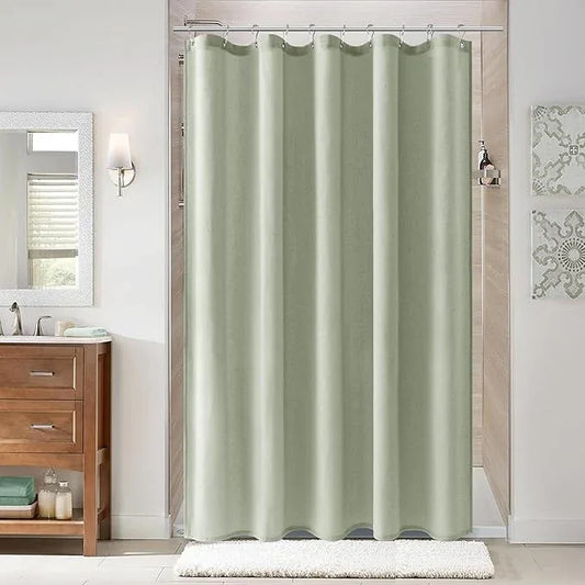 Naturoom Mist Sage 54 Inch Shower Curtain - Stall Narrow Half Linen Ultra Thick Fabric Shower Curtain Set with Hooks, Boho Farmhouse Rustic RV Camper Bath Curtains for Bathroom, 54x78 - ModernBath