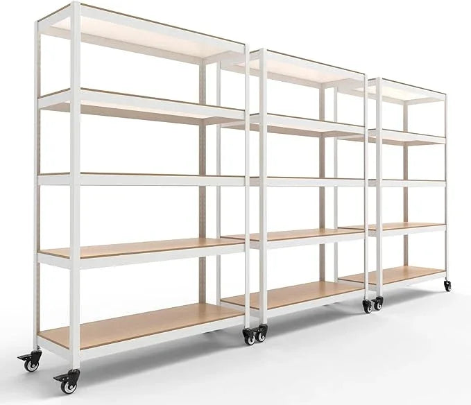 HOMEDANT House 5-Tier Metal Rolling Cart Shelf Rack Casters Heavy Duty Laminated Wheel Shelving Unit Adjustable Utility Storage Shelves Organizer Shelf Kitchen Garage (3, (L) 48.1" W, White) - ModernBath