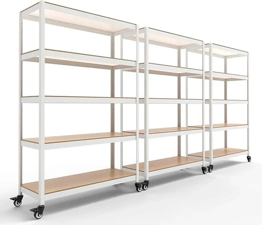 HOMEDANT House 5-Tier Metal Rolling Cart Shelf Rack Casters Heavy Duty Laminated Wheel Shelving Unit Adjustable Utility Storage Shelves Organizer Shelf Kitchen Garage (3, (L) 48.1" W, White) - ModernBath