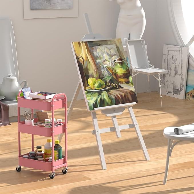 MAX Houser 3-Tier Rolling Utility Cart with Caster Wheels,Easy Assembly, for Kitchen, Bathroom (Pink) - ModernBath