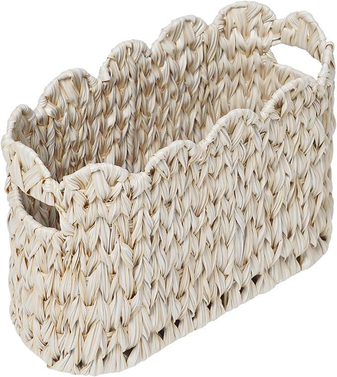 Toilet Paper Storage Basket,Boho Decorative Scalloped Baskets,Coastal Bathroom Decor,Hand-Woven Plastic Wicker Bathroom Accessories Organizer - ModernBath