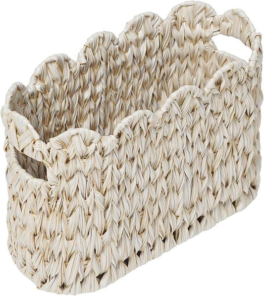 Toilet Paper Storage Basket,Boho Decorative Scalloped Baskets,Coastal Bathroom Decor,Hand-Woven Plastic Wicker Bathroom Accessories Organizer - ModernBath