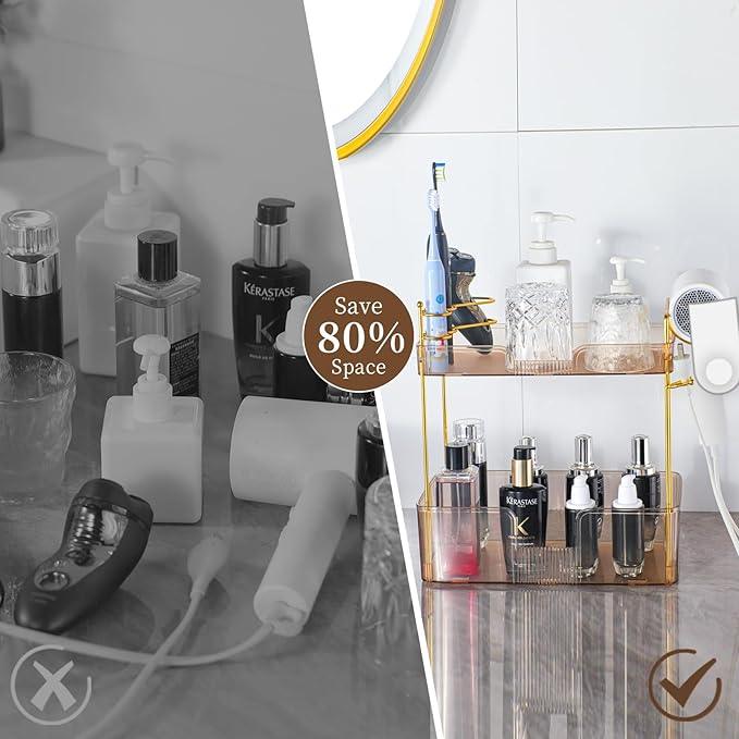 YCIA&DONE Bathroom Counter Organizer, Large Makeup Organizer Countertop, Shelf Storage, Vanity Tray, Easily Assemble for Bathroom Organizers and Storage, Undersink, Cabinet,2 Tiers Amber - ModernBath
