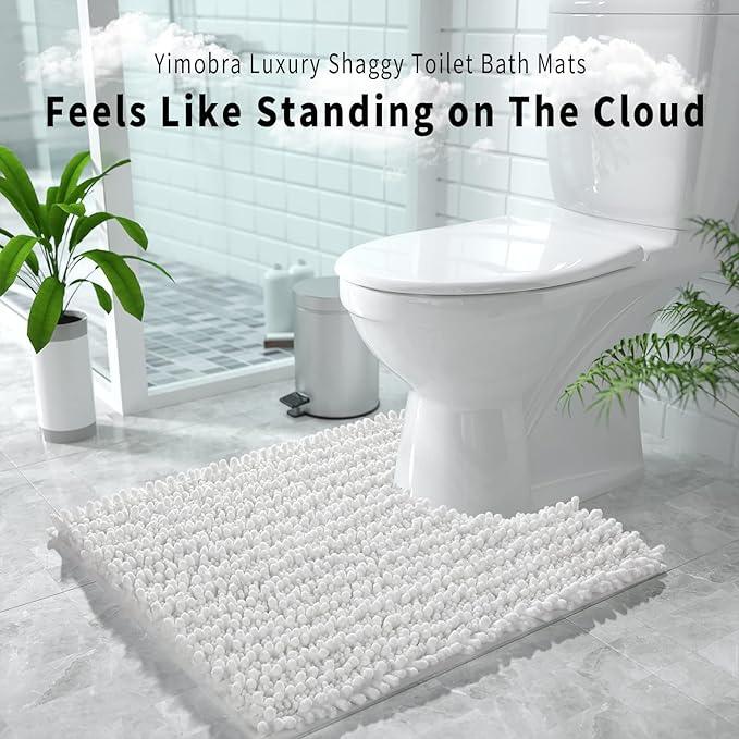 Yimobra Toilet Rug U Shaped Washable 24x24 Inch - Ultra Soft Absorbent Chenille Bath Rugs for Toilet, Quick Dry & Machine Washable, Non Slip Contour Bathroom Mat, White - ModernBath