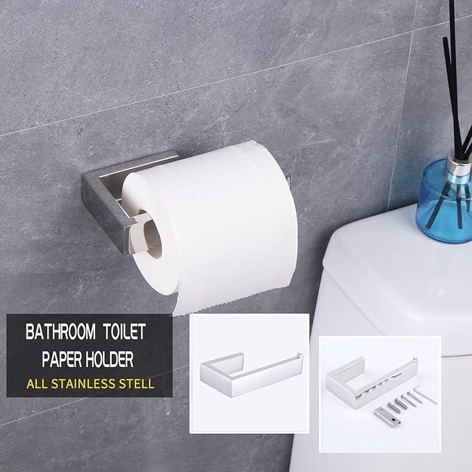 GERZWY 3-Piece Bathroom Accessory Set SUS 304 Stainless Steel Toilet Paper Holder Towel Ring Towel Hooks Wall Mount, Polished Finish HG1708-3JG - ModernBath