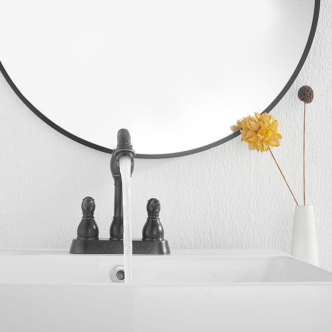 GGStudy Oil Rubbed Bronze Bathroom Faucet 2 Handles 4 Inches Centerset RV Bathroom Vanity Faucet with Drain Assembly and Supply Hose Lavatory Faucet - ModernBath