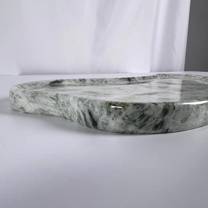 WneFu Choiziic Natural Decorative Tray, Cloud Shape, 9.8x6.1x0.62 Inches, Modern Style, Polished Finish, Bathroom Kitchen Counter Vanity Organizer with Anti-Slip Mad (Green-Marble-P) - ModernBath