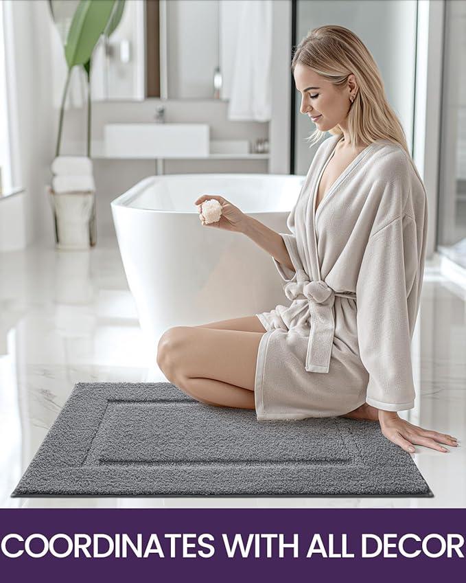 DEXI Bathroom Rugs 32x20, Washable Non Slip Bath Mat for Shower Floor, Absorbent Quick Dry Bathmat with Rubber Backing, Ultra Soft Plush Carpet for Tub, Grey - ModernBath