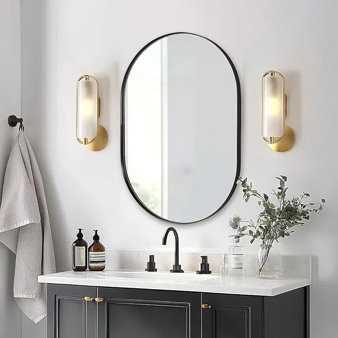 ANDY STAR 24x32'' Oval Mirror, Black Oval Mirror Pill-Shaped Design in Stainless Steel Metal Frame for Bathroom, Entryway, Living Room, Contemporary 1" Deep Wall Mount Vertical or Horizontal - ModernBath