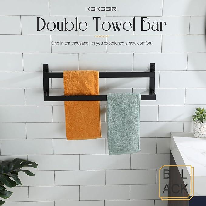 KOKOSIRI Towel Bars Black Bath Towel Holders 24-Inch Bathroom 2-Tiers Ladder Towel Rails Wall Mounted Towels Shelves Rack Stainless Steel, B5008BK-L24 - ModernBath