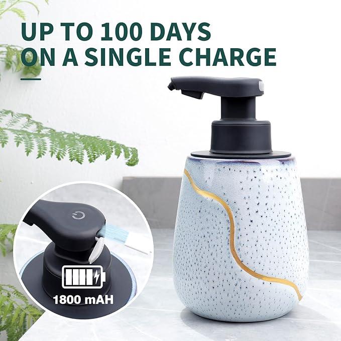 BosilunLife Automatic Soap Dispenser Bathroom - Liquid Hand Free Dispenser Smart Electric Ceramic Lotion Soap Dispenser Touchless with Waterproof Pump Rechargeable for Dish Soap, 17oz, Speckled Blue - ModernBath