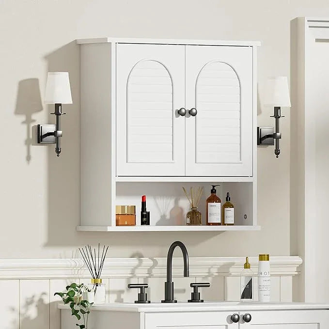 Medicine Cabinet for Bathroom,2 Doors White Bathroom Wall Cabinet with Arched,Over Toilet Storage Cabinet for Laundry Room/Kitchen/Living Room,Surface Mount Medicine Cabinets 23x24 - ModernBath