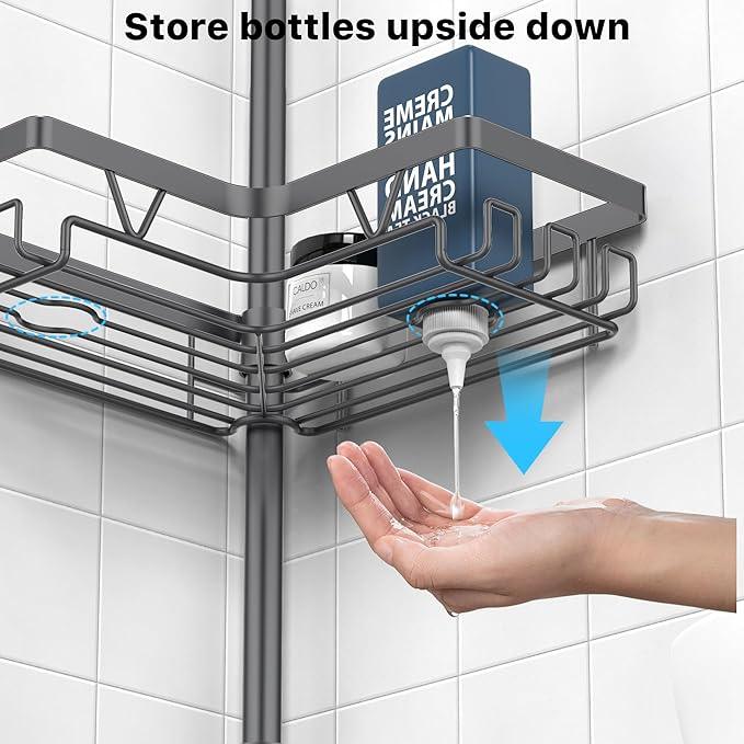 KEGII Corner Shower Caddy Tension Pole - Rustproof Tension Rod Organizer, Floor to Ceiling Shower Caddy 25-114.2 inch, Bathroom Storage Rack Corner Waterproof, Dark Gray - ModernBath
