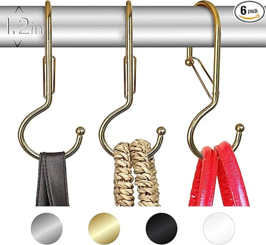 Blau Marité 6 Purse Hanger for Closet. Tote Hanger. S-Shaped Hooks S Hooks Twist Design. Anti Drop S-Shaped Hook for Hanging Handbags with Safety Buckle to Prevent Falls. Heavy Duty. (Gold, Twisted) - ModernBath