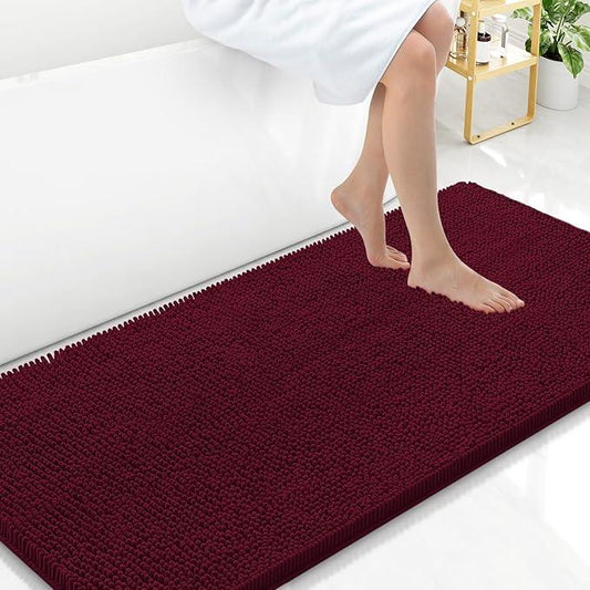Arotive Bathroom Rugs 47x24, Extra Soft Absorbent Shaggy Chenille Bath Rugs, Machine Washable Rubber Backing Non-Slip Bath Mats for Bathroom Floor Tub and Shower, Home Decor Accessories, Burgundy - ModernBath