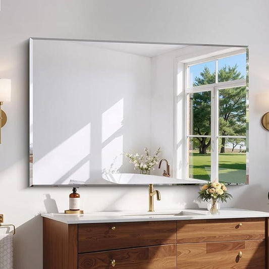 CILIBER Beveled Mirror, 55x36 Large Bathroom Mirrors for Over Sink, Lightweight Design Beveled Frameless Vanity Mirror Wall Mounted, Crystal-Clear 3mm Tempered Glass, Horizontally or Vertically - ModernBath