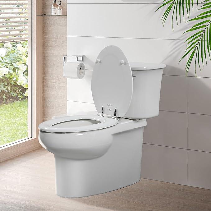 White Round Toilet Seat Natural Wood Toilet Seat with Zinc Alloy Hinges, Easy to Install also Easy to Clean, Scratch Resistant Toilet Seat by Angol Shiold (Round, White) - ModernBath