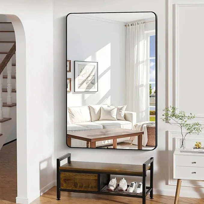DESBING 60" x 40"Bathroom Mirror, Matte Black Wall Mirror with Metal Frame, Decorative Rectangular Vanity Mirror for Bedroom Bathroom Living Room Entryway (Horizontal/Vertical) - ModernBath