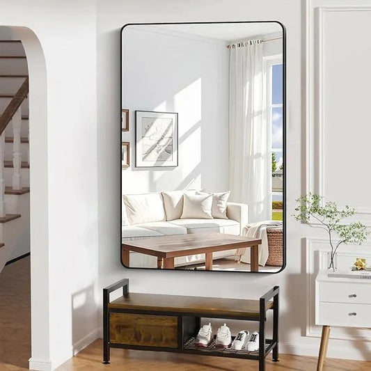 DESBING 60" x 40"Bathroom Mirror, Matte Black Wall Mirror with Metal Frame, Decorative Rectangular Vanity Mirror for Bedroom Bathroom Living Room Entryway (Horizontal/Vertical) - ModernBath