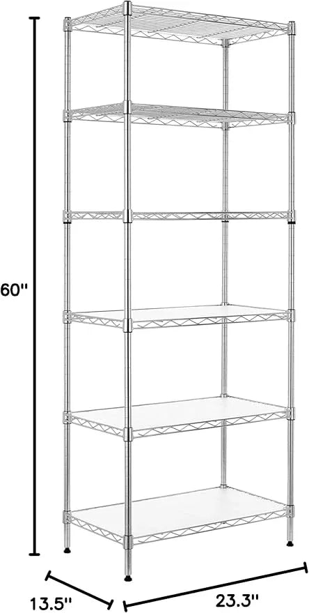 Finnhomy 6-Tier Wire Shelving Unit Adjustable Steel Wire Rack Shelving 6 Shelves Steel Storage Rack or Two 3 Tier Shelving Units with PE mat and Stable Leveling Feet, NSF Certified, Chrome - ModernBath