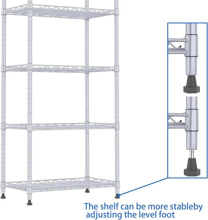 REGILLER 6 Wire Shelving Steel Storage Rack Adjustable Unit Shelves for Laundry Bathroom Kitchen Pantry Closet(Silver,11.7" D x 21.4" W x 63" H) - ModernBath