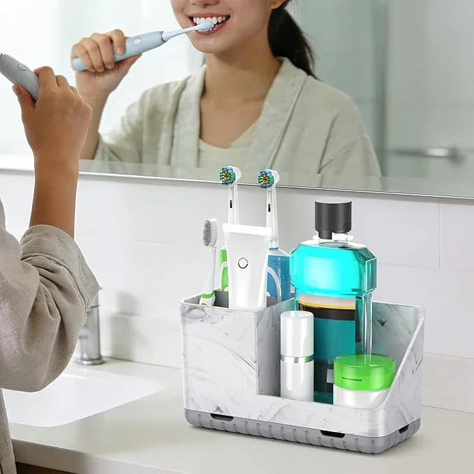 Toothbrush Holders for Bathroom Countertop, Kids Electric Toothbrush and Toothpaste Holder, Bathroom Accessories Vanity Organizer, Bathroom Organizers and Storage (Grey Marble Grain) - ModernBath