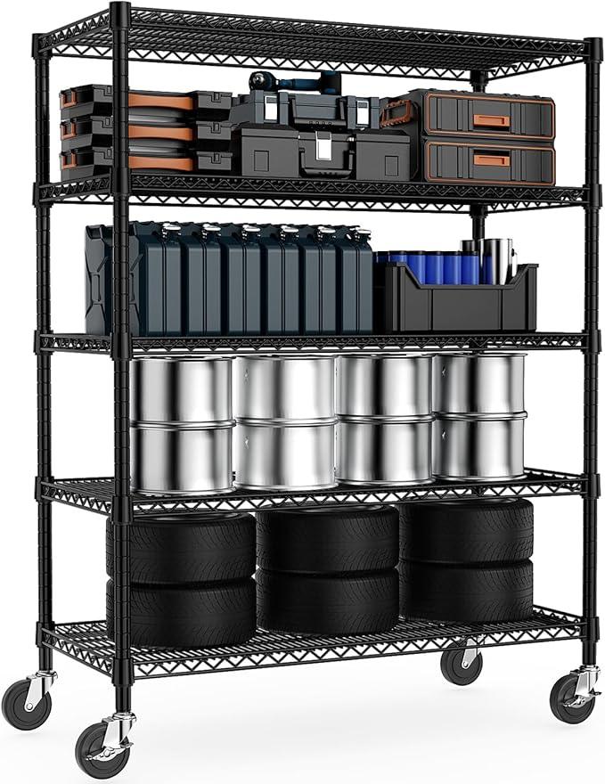 Garage Shelving 5 Tier Industrial Metal Shelving Units for Commercial, Basement, Pantry, Warehouse, School, Black Heavy Duty Easy Assembly 23.6" D x 53.2" W x 73.6" H - ModernBath