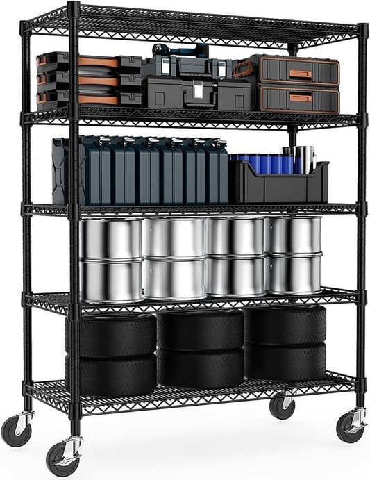 Garage Shelving 5 Tier Industrial Metal Shelving Units for Commercial, Basement, Pantry, Warehouse, School, Black Heavy Duty Easy Assembly 23.6" D x 53.2" W x 73.6" H - ModernBath