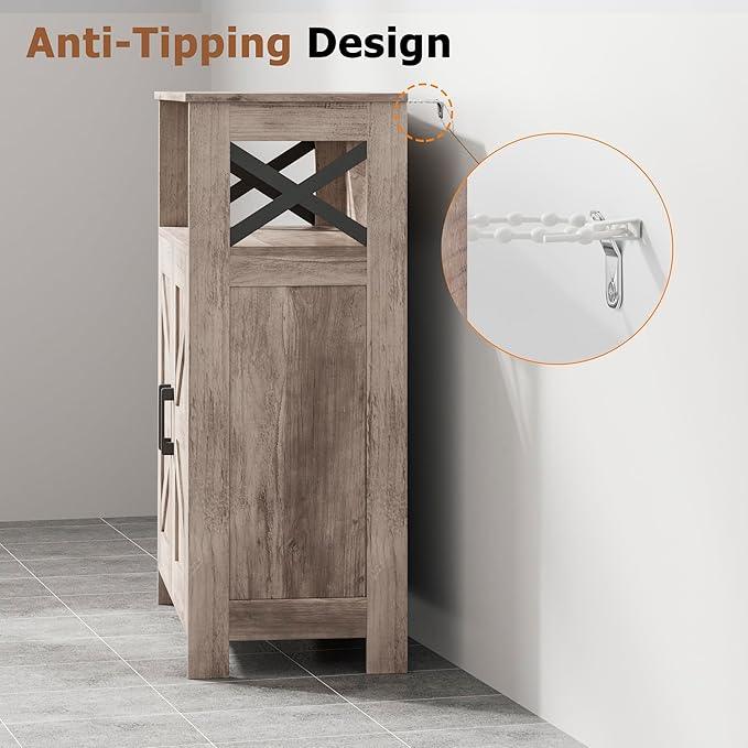 Homhedy Farmhouse Bathroom Storage Cabinet with 2 Doors, Toilet Paper Cabinet with Adjustable Shelves, Small Bathroom Cabinet for Kitchen/Laundry/Living Room, 11.8 x 23.6 x 31.5 Inches, Greige - ModernBath