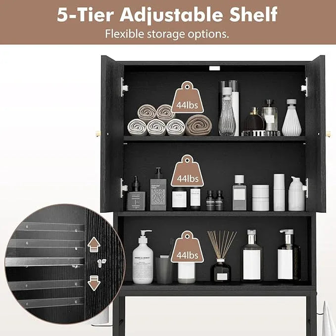 Over-The-Toilet Storage Cabinet, Freestanding Bathroom Organizer with Metal Frame, Adjustable Shelf & Open Compartment, Space Saver for Toilet & Laundry Room - ModernBath