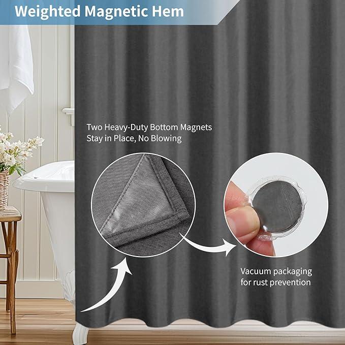 THAIGEE 2-in-1 Waterproof Long Fabric Shower Curtain or Liner,Linen Textured,78 Inch Breathable TPU & Washable Bathroom Shower Curtain Set with 12 Plastic Hooks,Modern,72"x78" Charcoalgrey - ModernBath