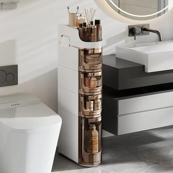 VECELO 4-Tier Slim Bathroom Storage Cabinet with Wheels, Skinny Bathroom Storage Cabinet with Drawers, Toilet Paper Holder, Movable Narrow Floor Cabinet for Small Space, Bathroom - ModernBath