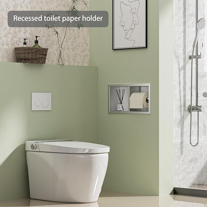 Neodrain Dual Roll Recessed Toilet Paper Holder - Brushed Nickel 304 Stainless Steel, Hidden in-Wall Space-Saving for Modern Bathroom Tissue Holder(Brushed) - ModernBath